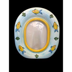Casafina Portugal Art Pottery Yellow Blue Whimsical Fish Frame Oval Hand Paint